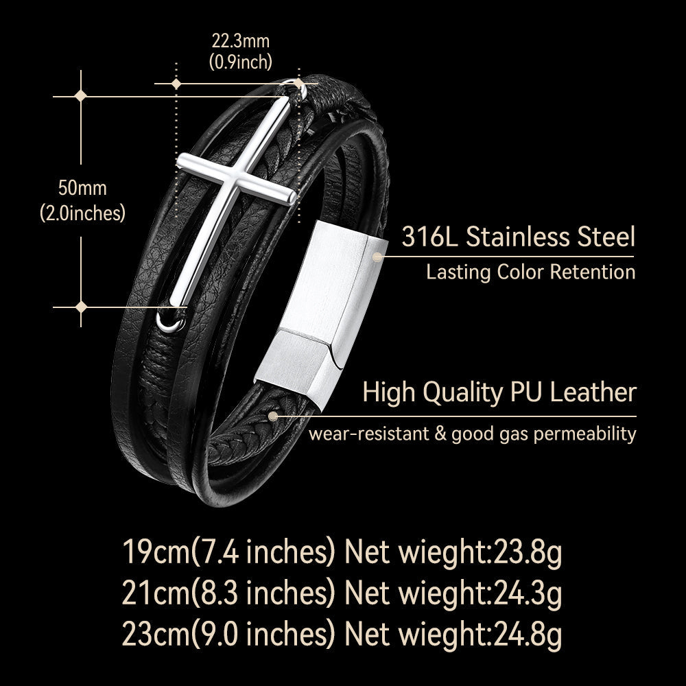 Christian Cross Braided Leather Bracelet Gift for Men