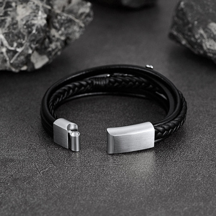 Christian Black Rose Cross Braided Leather Bracelet Gift for Men