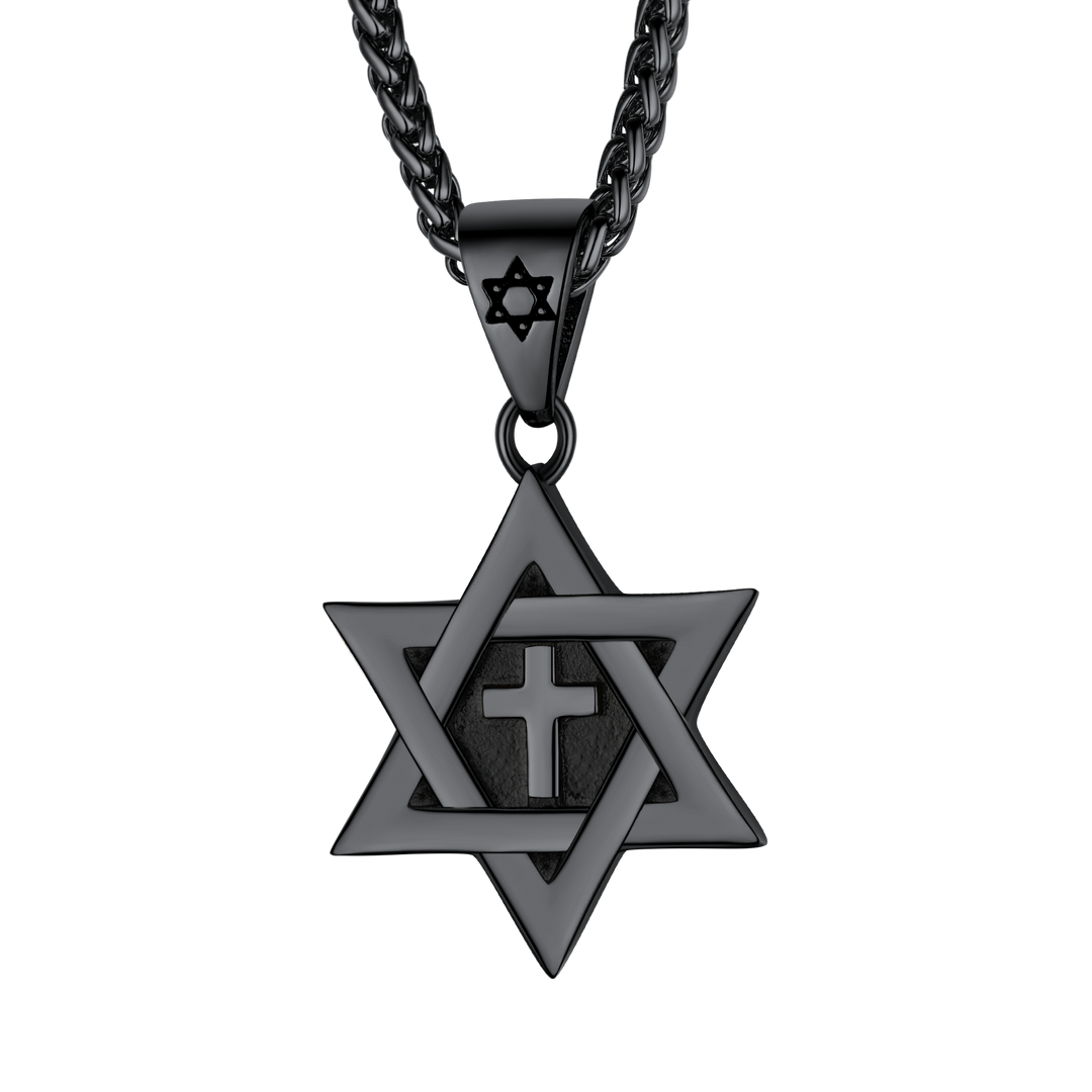 Jewish Star of David With Cross Necklace for Men