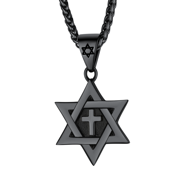Jewish Star of David With Cross Necklace for Men