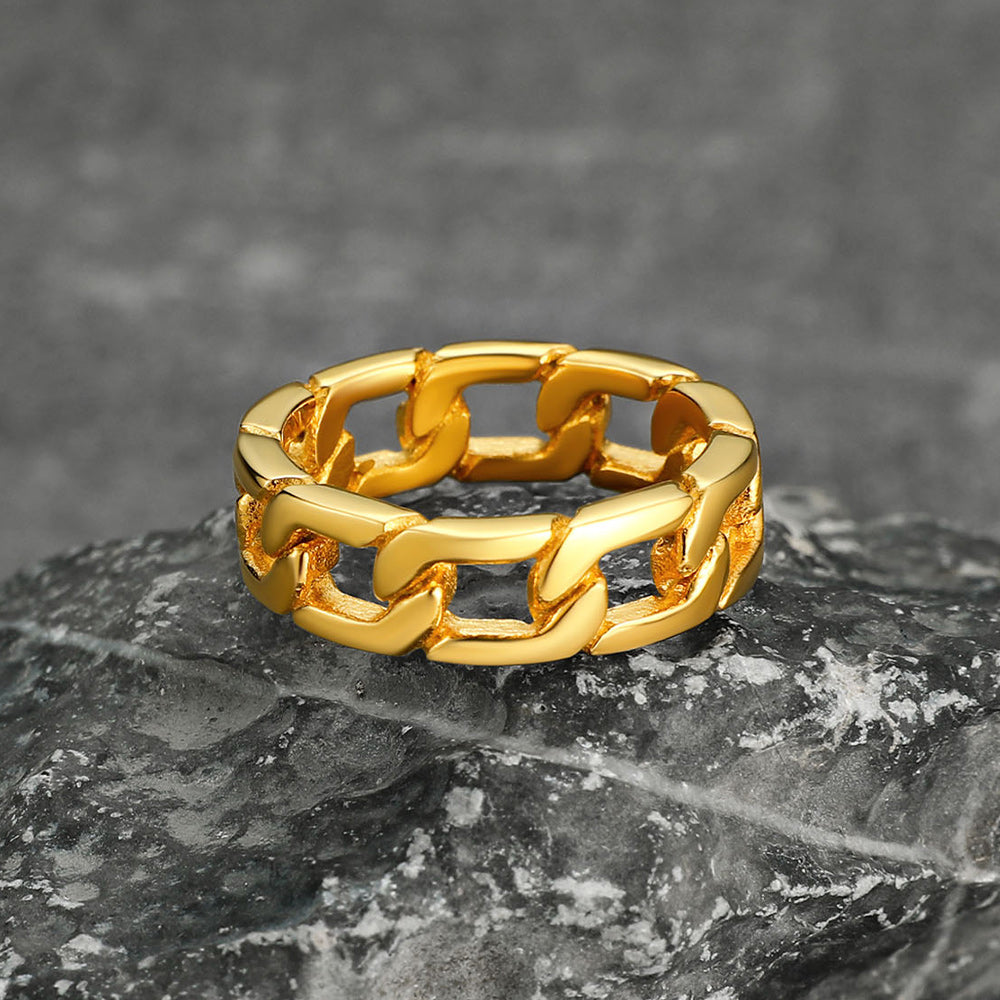 Chunky Cuban Link Chain Ring For Men Stainless Steel