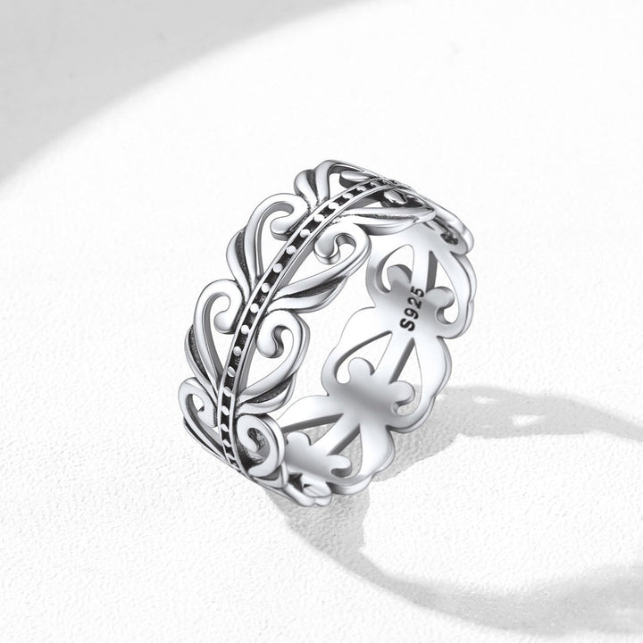 Sterling Silver Celtic Knot Filigree Vine Leaf Ring for Women