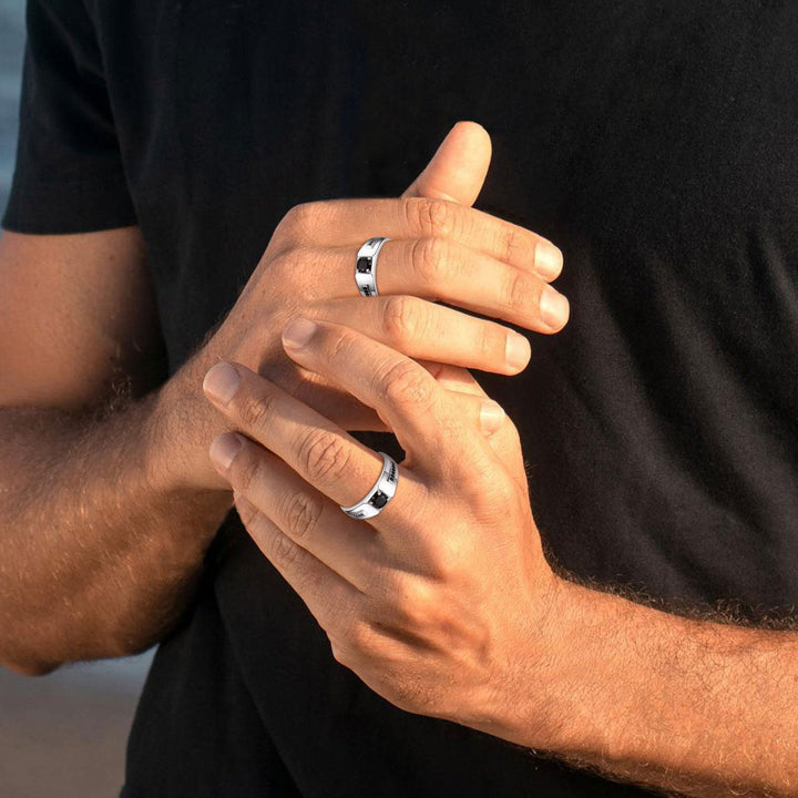 Men's Black Onyx Ring Diamond Ring in Sterling Silver