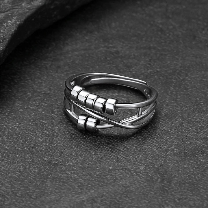 925 Sterling Silver Bead Anxiety Adjustable Ring for Women Men