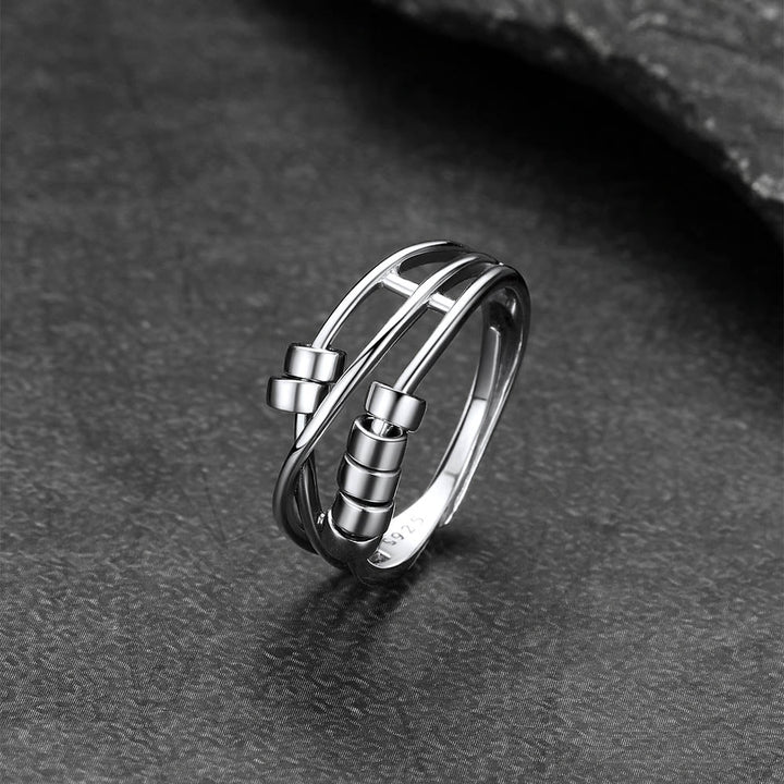 925 Sterling Silver Bead Anxiety Adjustable Ring for Women Men