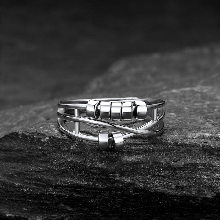 925 Sterling Silver Bead Anxiety Adjustable Ring for Women Men