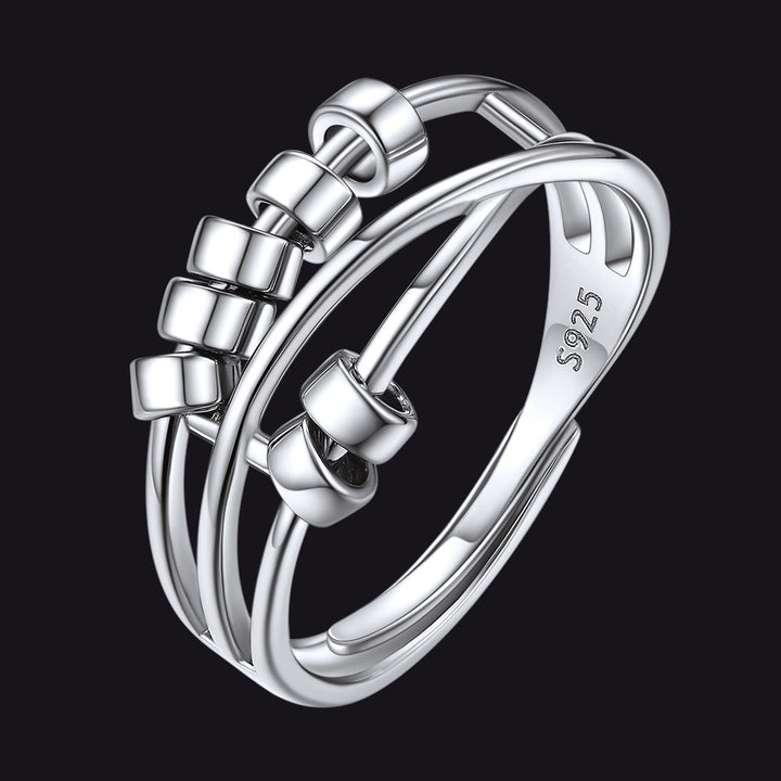 925 Sterling Silver Bead Anxiety Adjustable Ring for Women Men