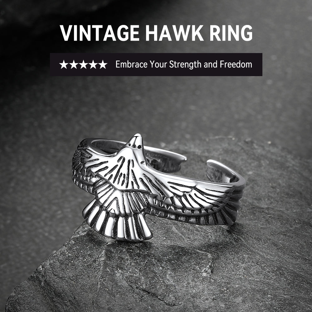 Punk Vintage Hawk Open Adjustable Ring for Men