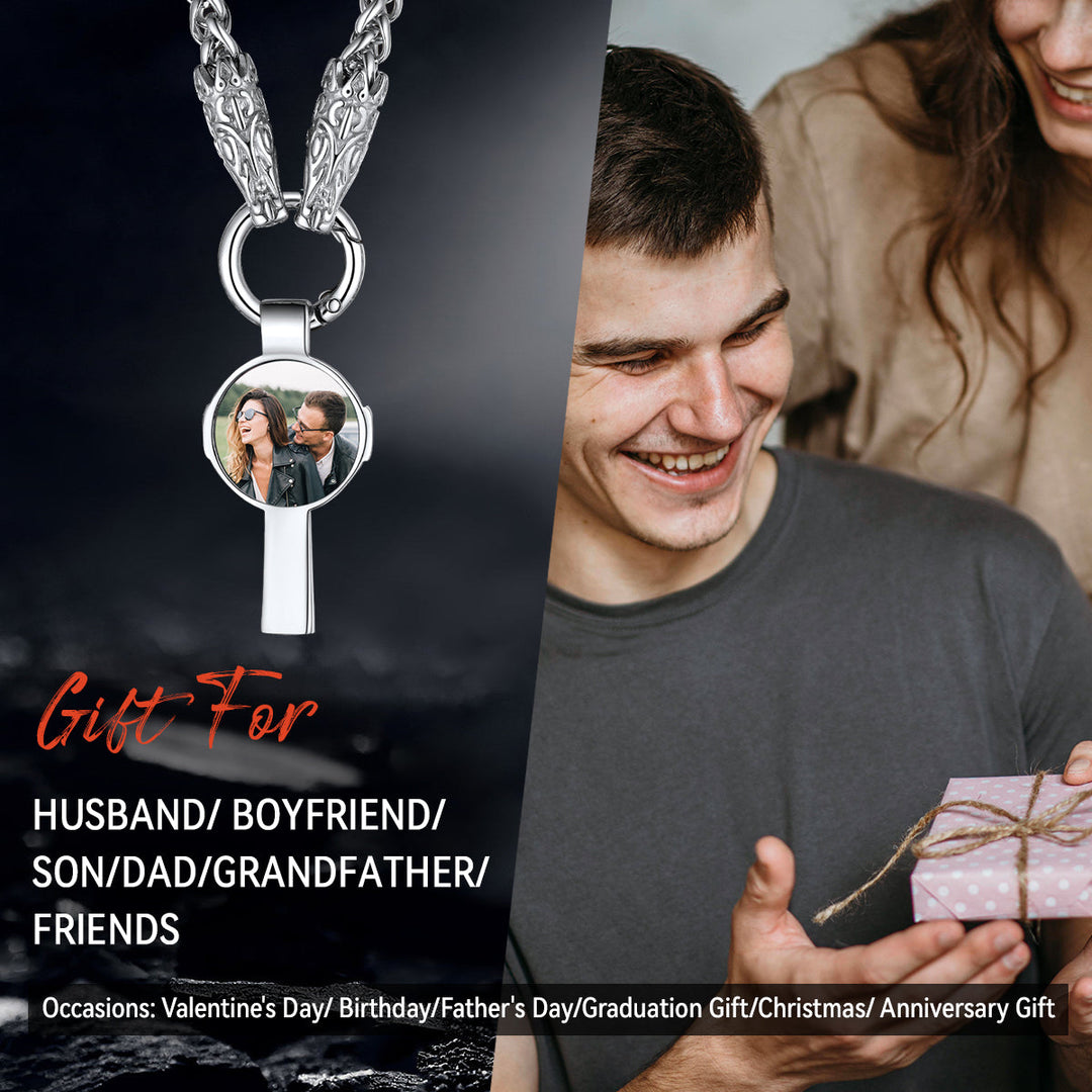 Personalized Celtic Cross Picture Necklace with Wolf King Chain