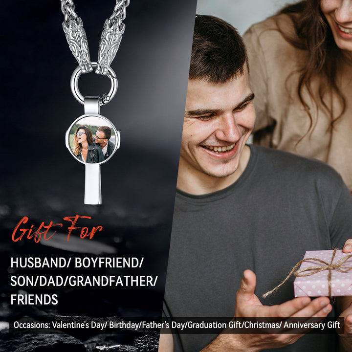 Personalized Celtic Cross Picture Necklace with Wolf King Chain