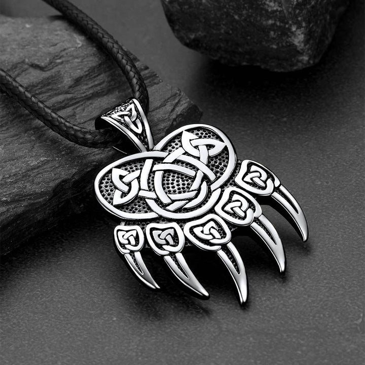 Celtic Bear Paw Braided Leather Cord Necklace for Men