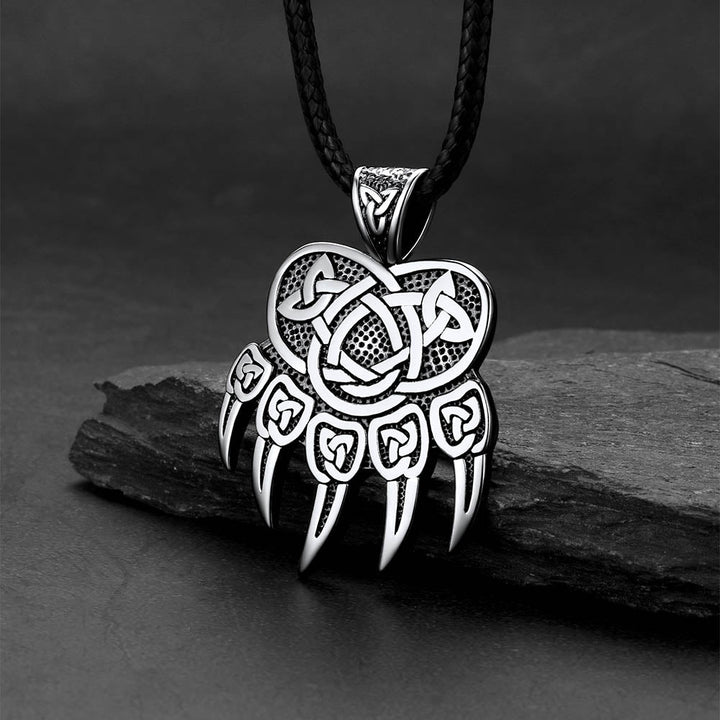 Celtic Bear Paw Braided Leather Cord Necklace for Men