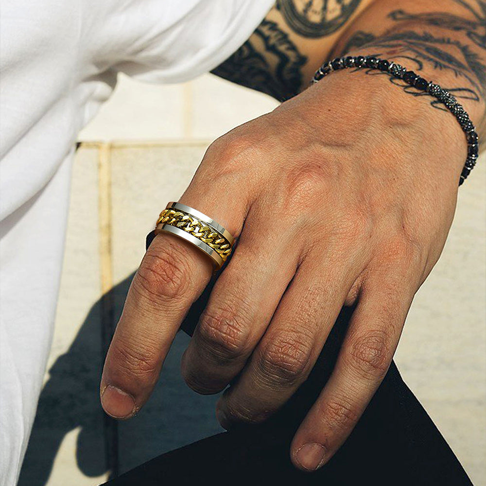 Cuban Chain Link Fidget Spinner Anxiety Ring for Men