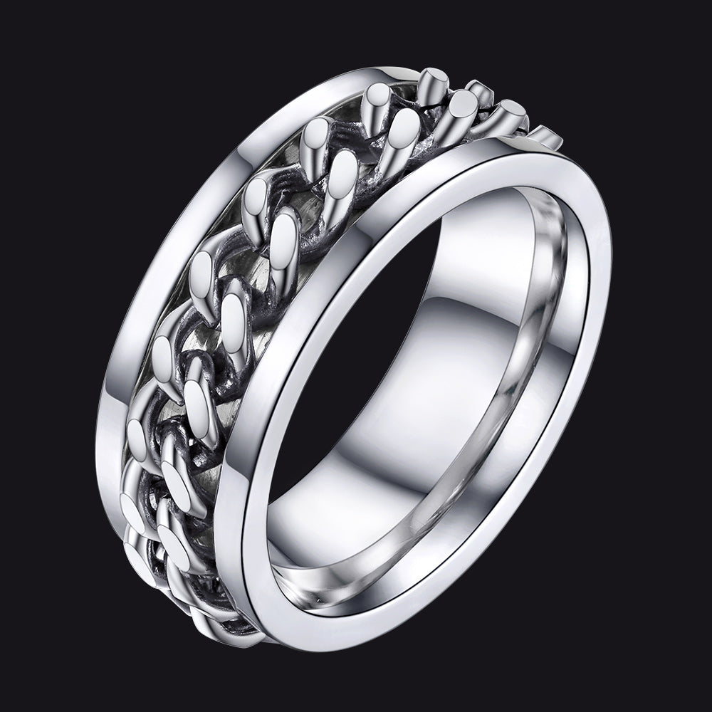 Cuban Chain Link Fidget Spinner Anxiety Ring for Men
