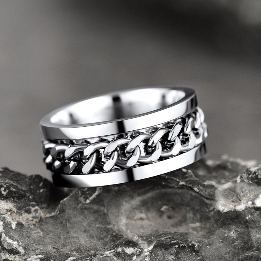 Cuban Chain Link Fidget Spinner Anxiety Ring for Men