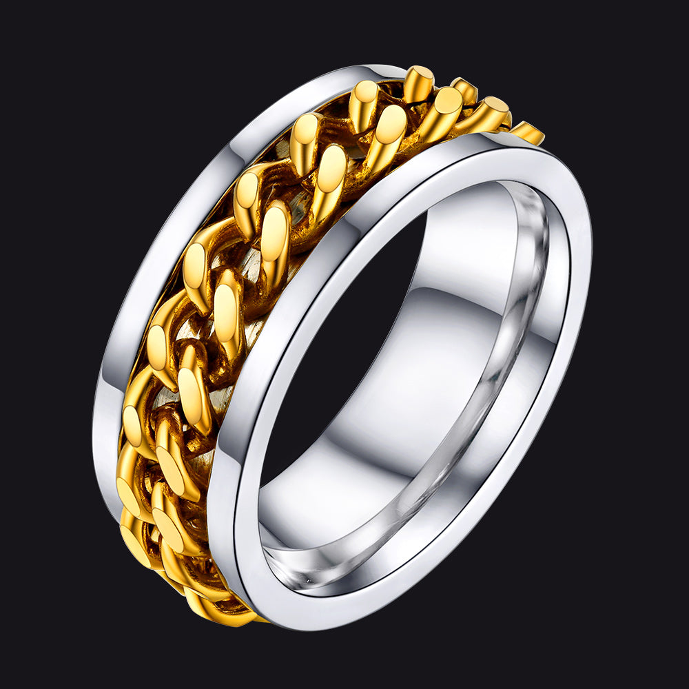 Cuban Chain Link Fidget Spinner Anxiety Ring for Men