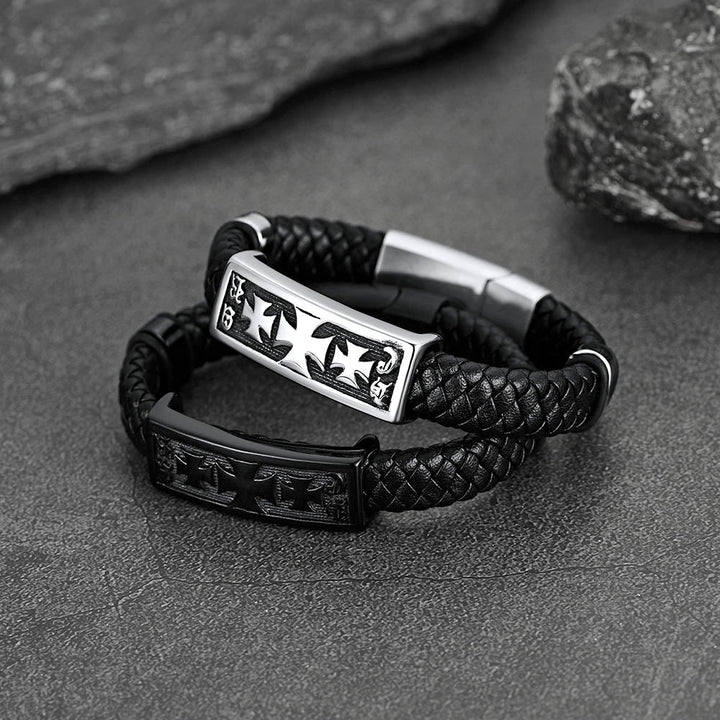 Christian Knights Templar Cross Leather Bracelet for Men