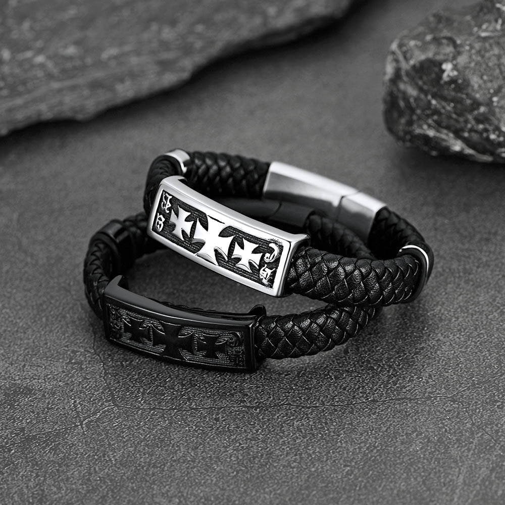 Christian Knights Templar Cross Leather Bracelet for Men