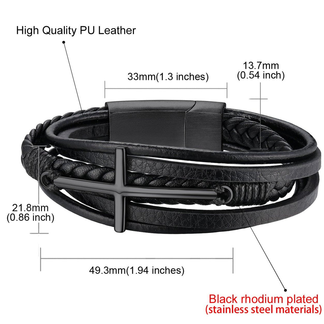 Christian Cross Braided Leather Bracelet Gift for Men