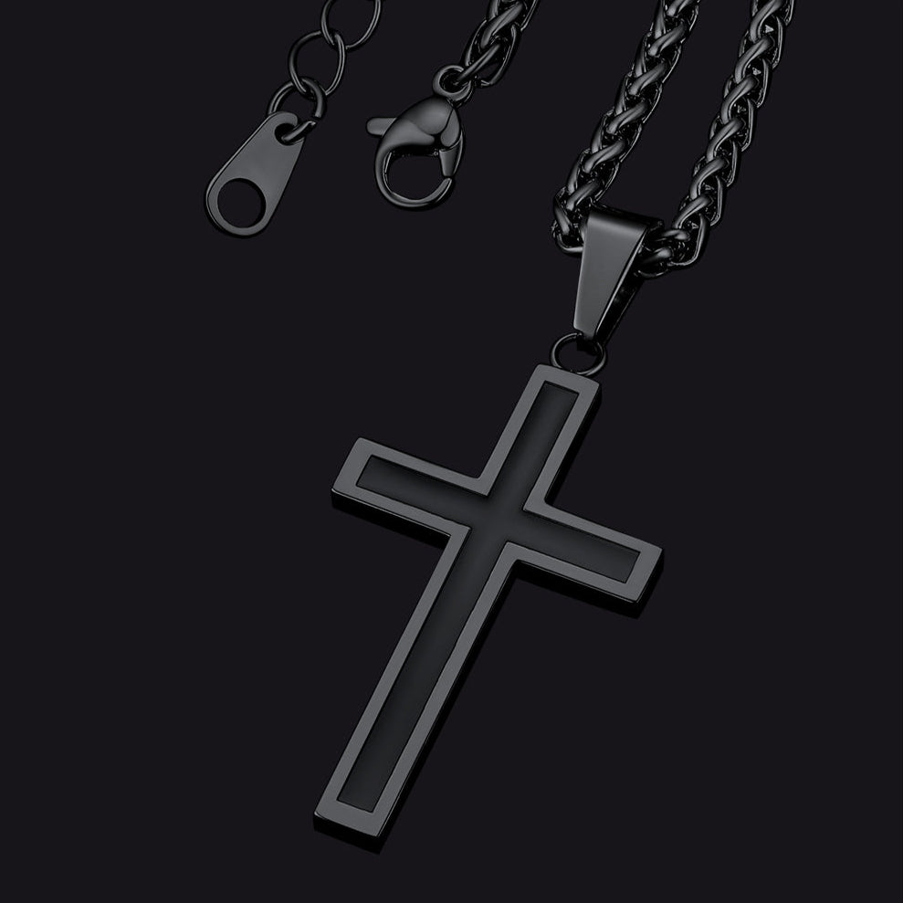 Christian Black Enamel Cross Necklace For Men Women