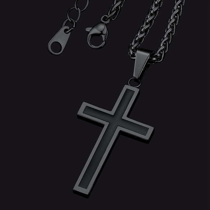 Christian Black Enamel Cross Necklace For Men Women