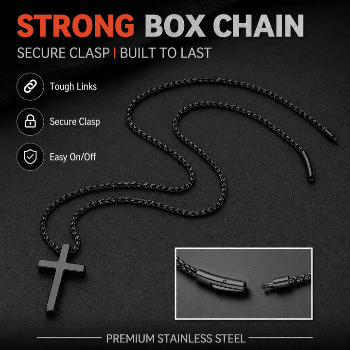 Christian Plain Cross Necklace Minimalist Religious Pendant Box Chain for Men Women