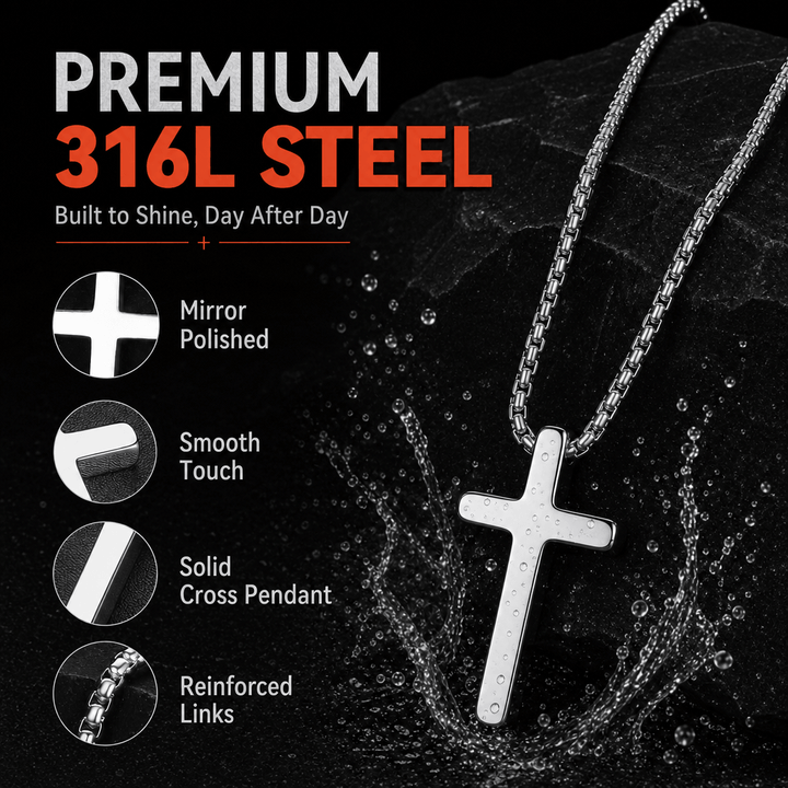 Christian Plain Cross Necklace Minimalist Religious Pendant Box Chain for Men Women