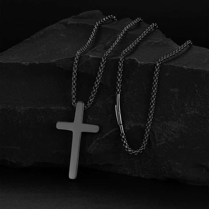 Christian Plain Cross Necklace Minimalist Religious Pendant Box Chain for Men Women