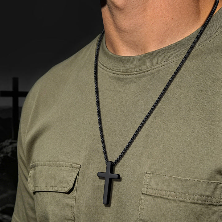 Christian Plain Cross Necklace Minimalist Religious Pendant Box Chain for Men Women