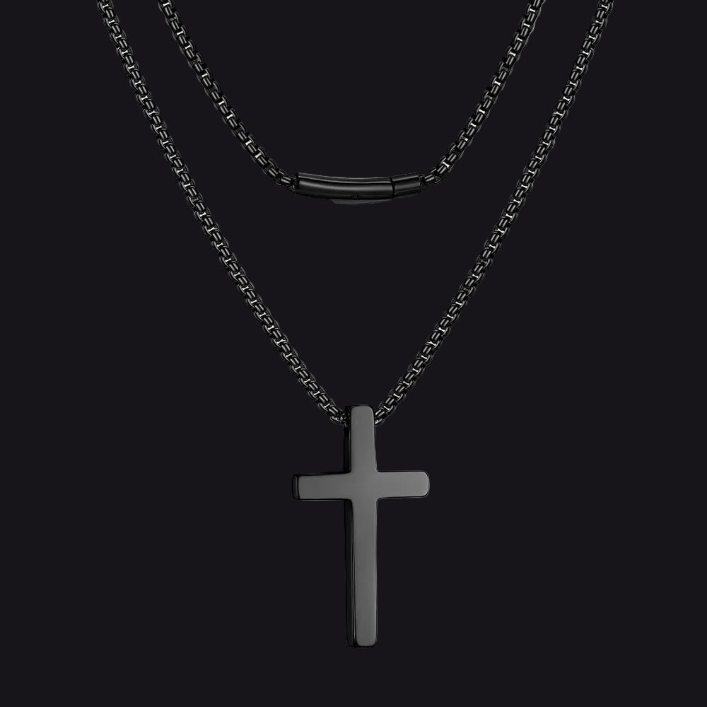Christian Plain Cross Necklace Minimalist Religious Pendant Box Chain for Men Women