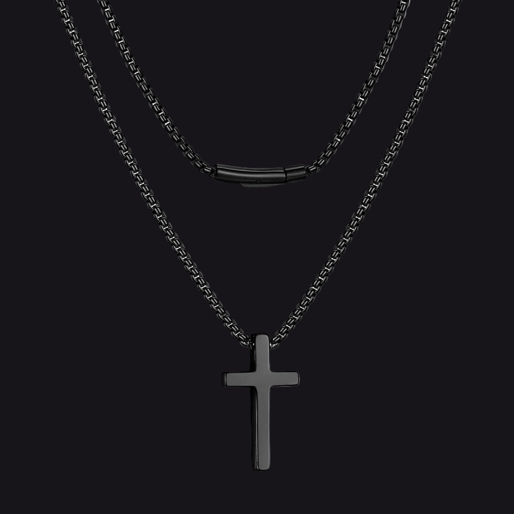 Christian Plain Cross Necklace Minimalist Religious Pendant Box Chain for Men Women