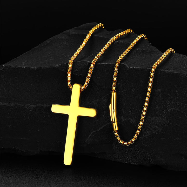 Christian Plain Cross Necklace Minimalist Religious Pendant Box Chain for Men Women