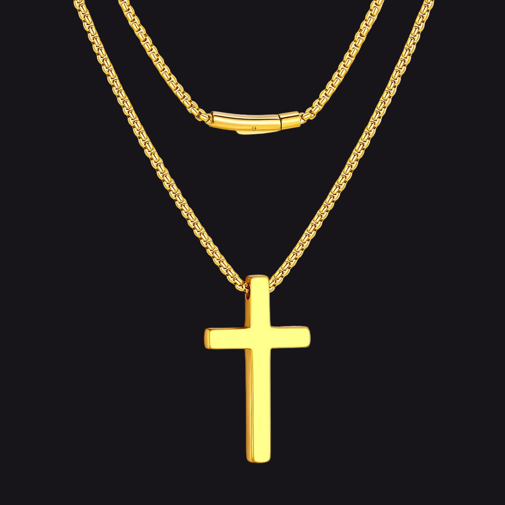Christian Plain Cross Necklace Minimalist Religious Pendant Box Chain for Men Women