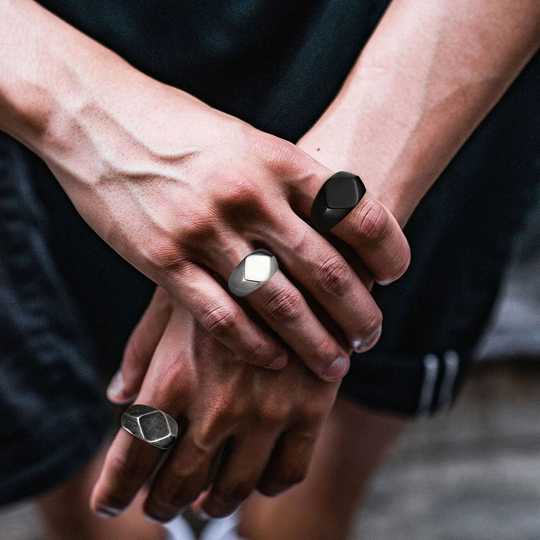 Custom Text Chunky Thick Heavy Signet Ring Gift for Dad Men