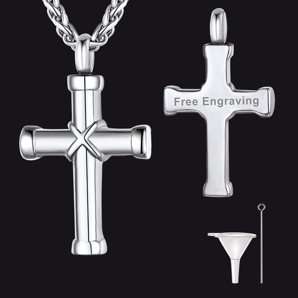Customized Cross Cremation Urn Necklace Memorial Jewelry for Men