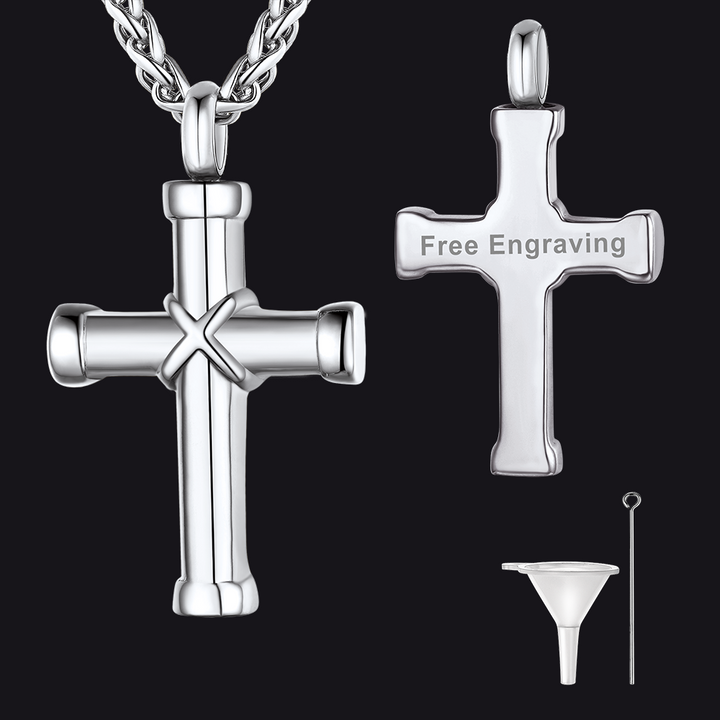 Customized Cross Cremation Urn Necklace Memorial Jewelry for Men
