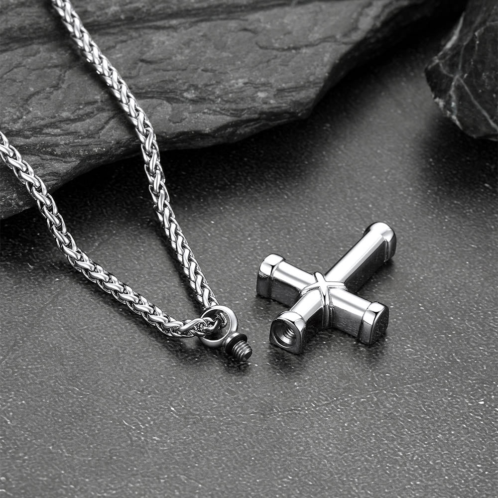 Customized Cross Cremation Urn Necklace Memorial Jewelry for Men