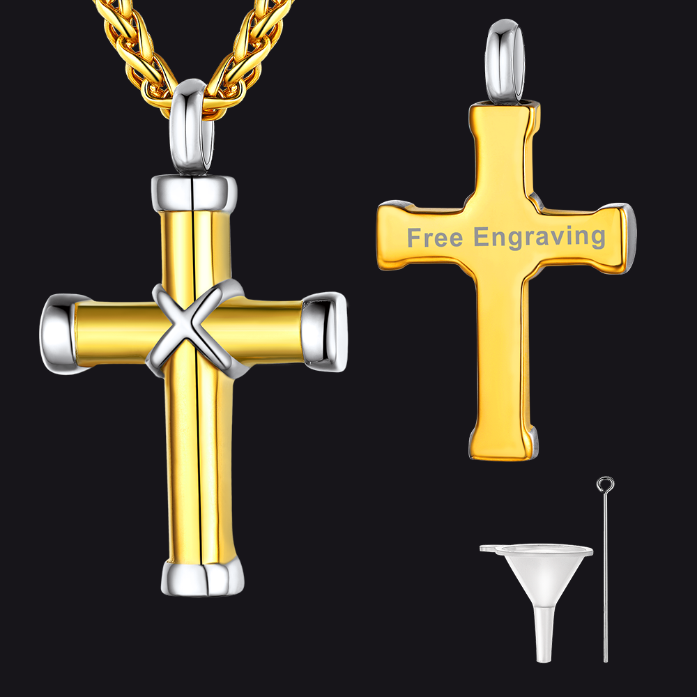 Customized Cross Cremation Urn Necklace Memorial Jewelry for Men