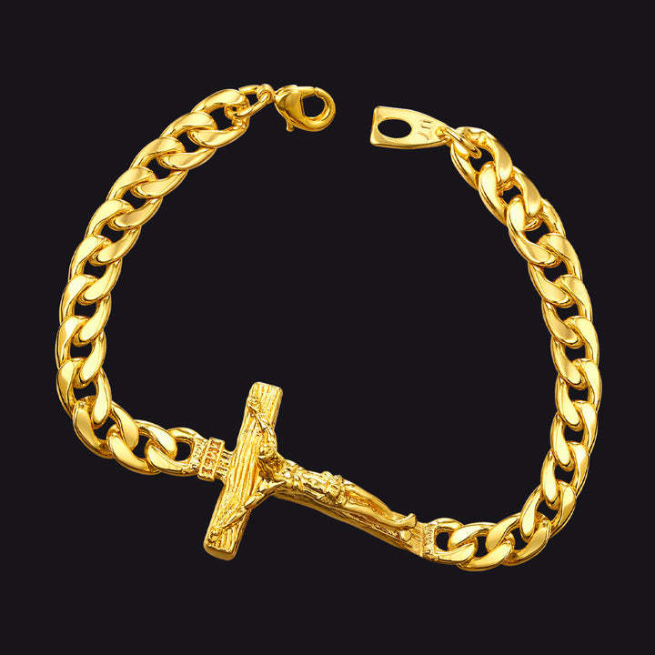 Christian Cross Cuban Chain Link Bracelet for Men Women