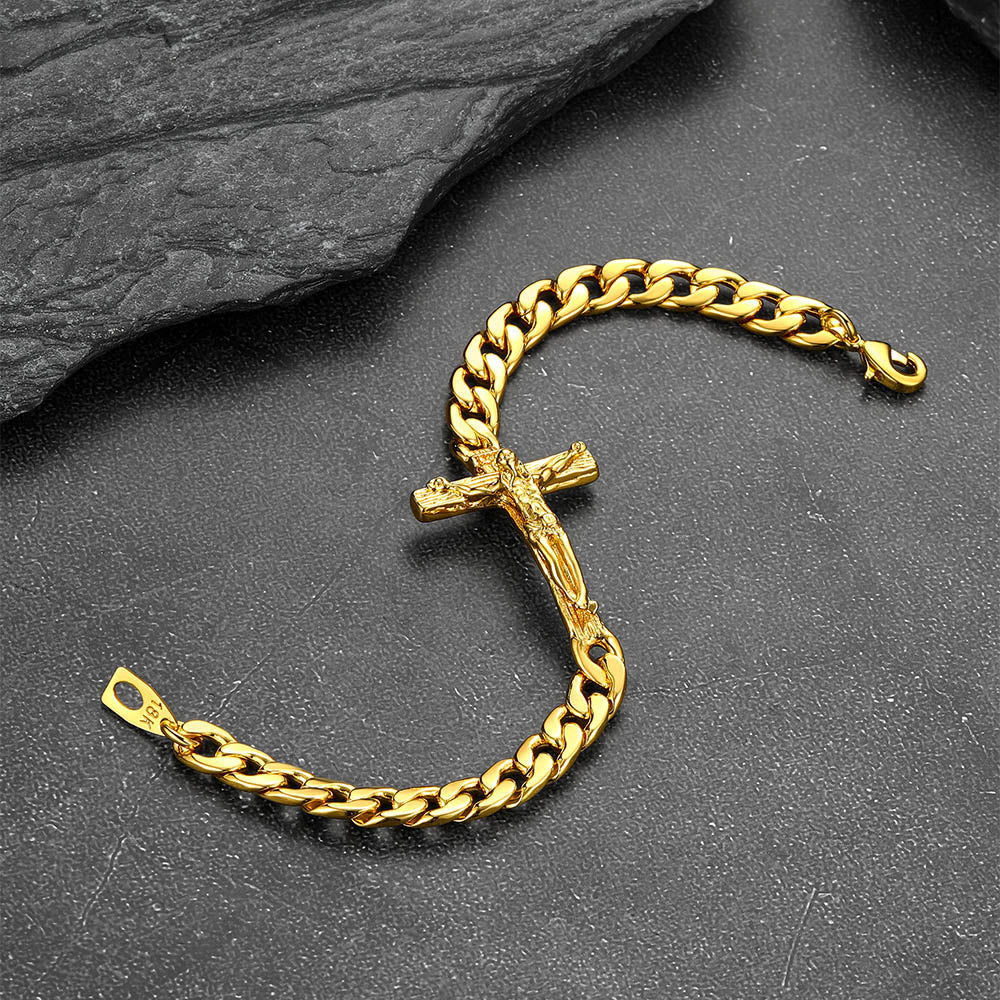 Christian Cross Cuban Chain Link Bracelet for Men Women