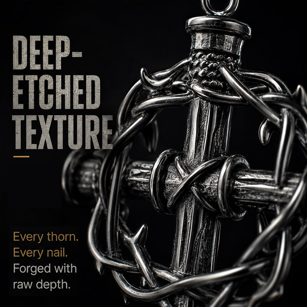 Crown of Thorns & Nail Cross Pendant Necklace for Men