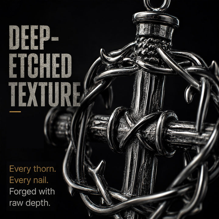 Crown of Thorns & Nail Cross Pendant Necklace for Men