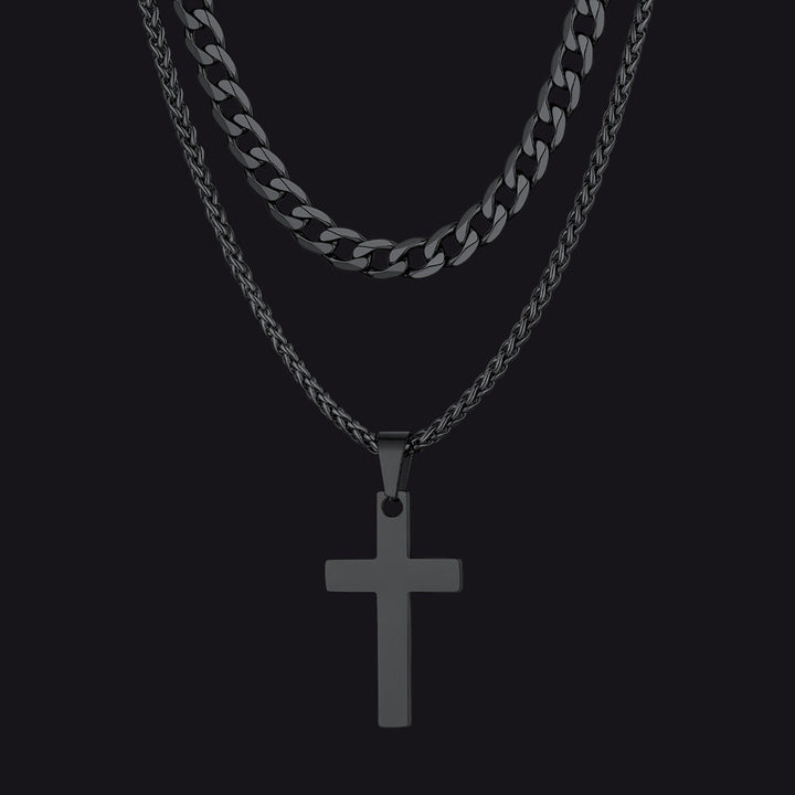 Cuban Chain & Cross Pendant Layered Necklaces Set for Men Women