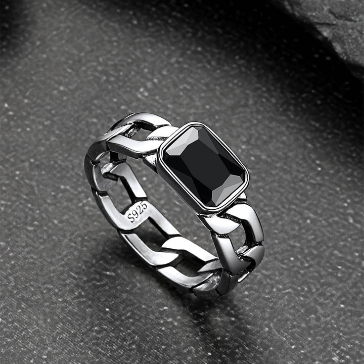 S925 Silver Cuban Link Chain Band Ring with Cubic Zirconia
