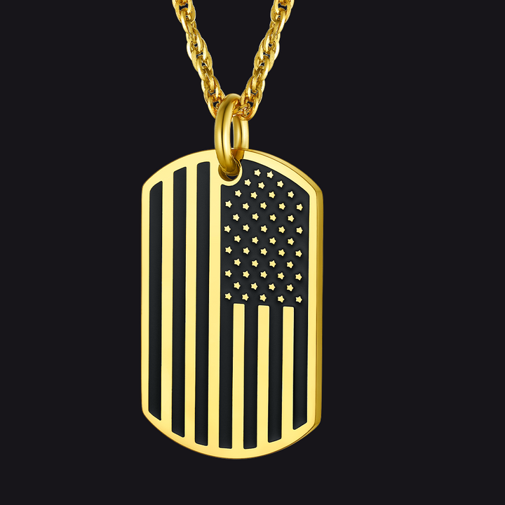 Engraved Patriotic American Flag Dog Tag Necklace For Men
