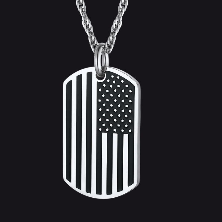 Engraved Patriotic American Flag Dog Tag Necklace For Men