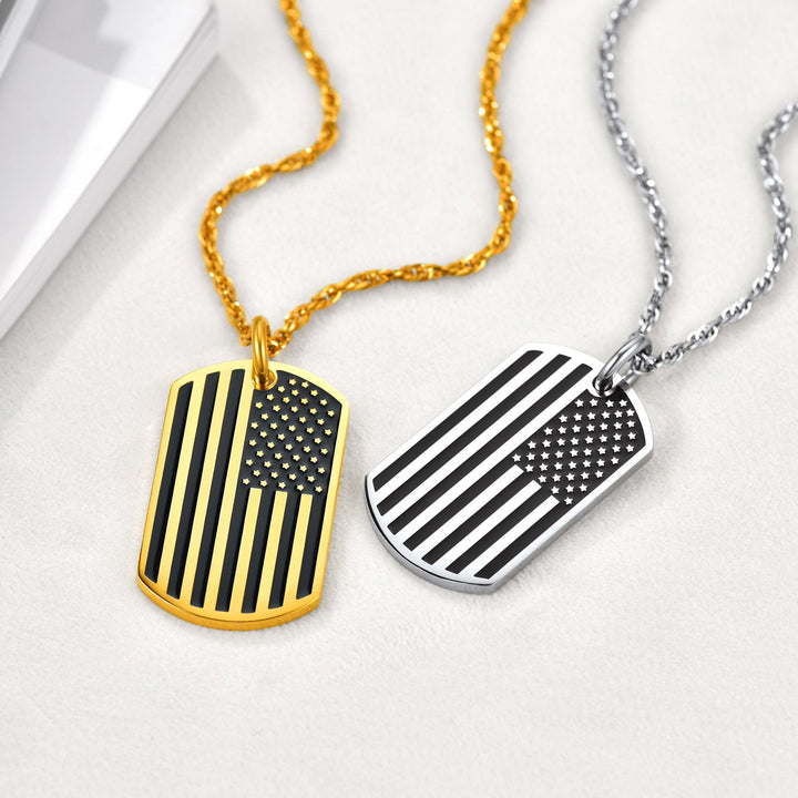 Engraved Patriotic American Flag Dog Tag Necklace For Men