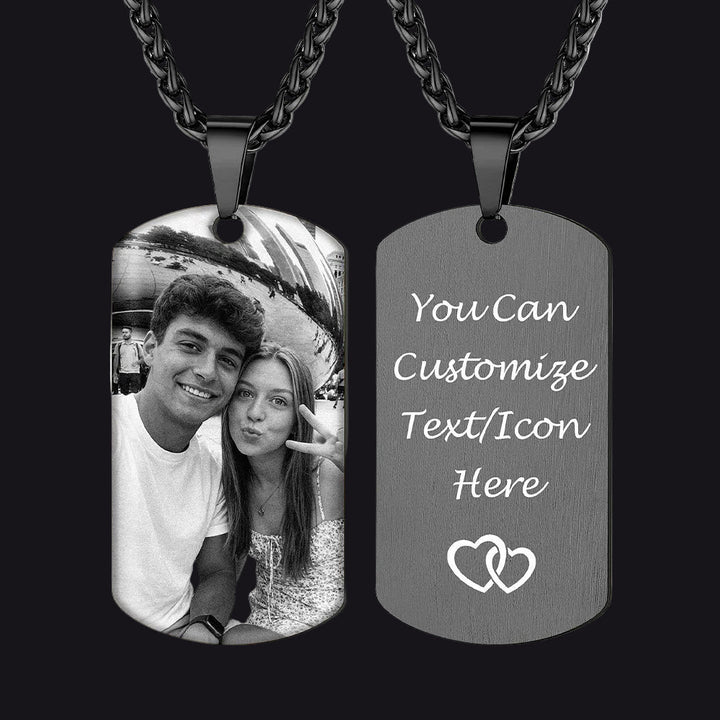 Custom Photo Dog Tag Black Memorial Necklace Gift for Men Women