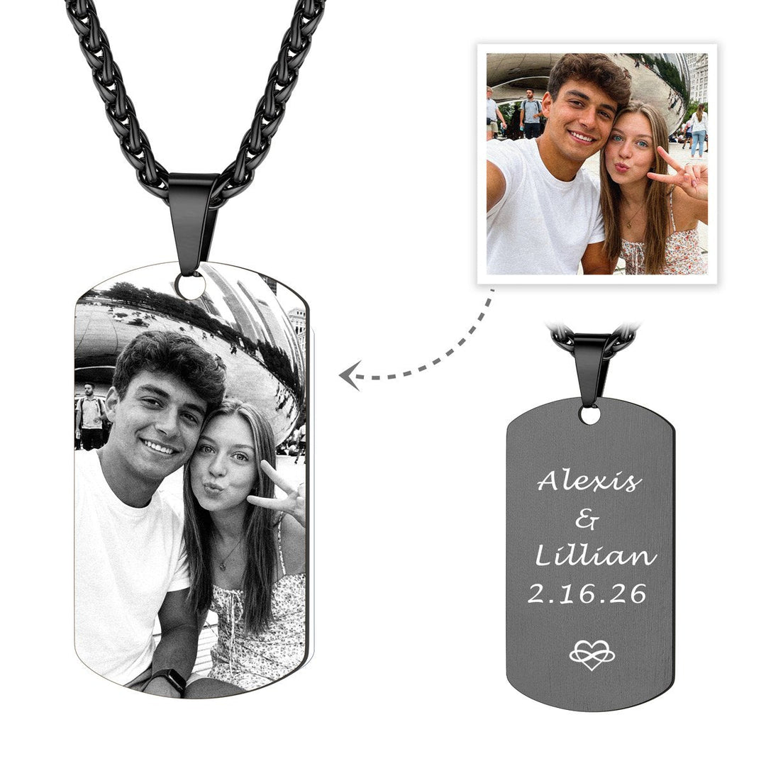 Custom Photo Dog Tag Black Memorial Necklace Gift for Men Women