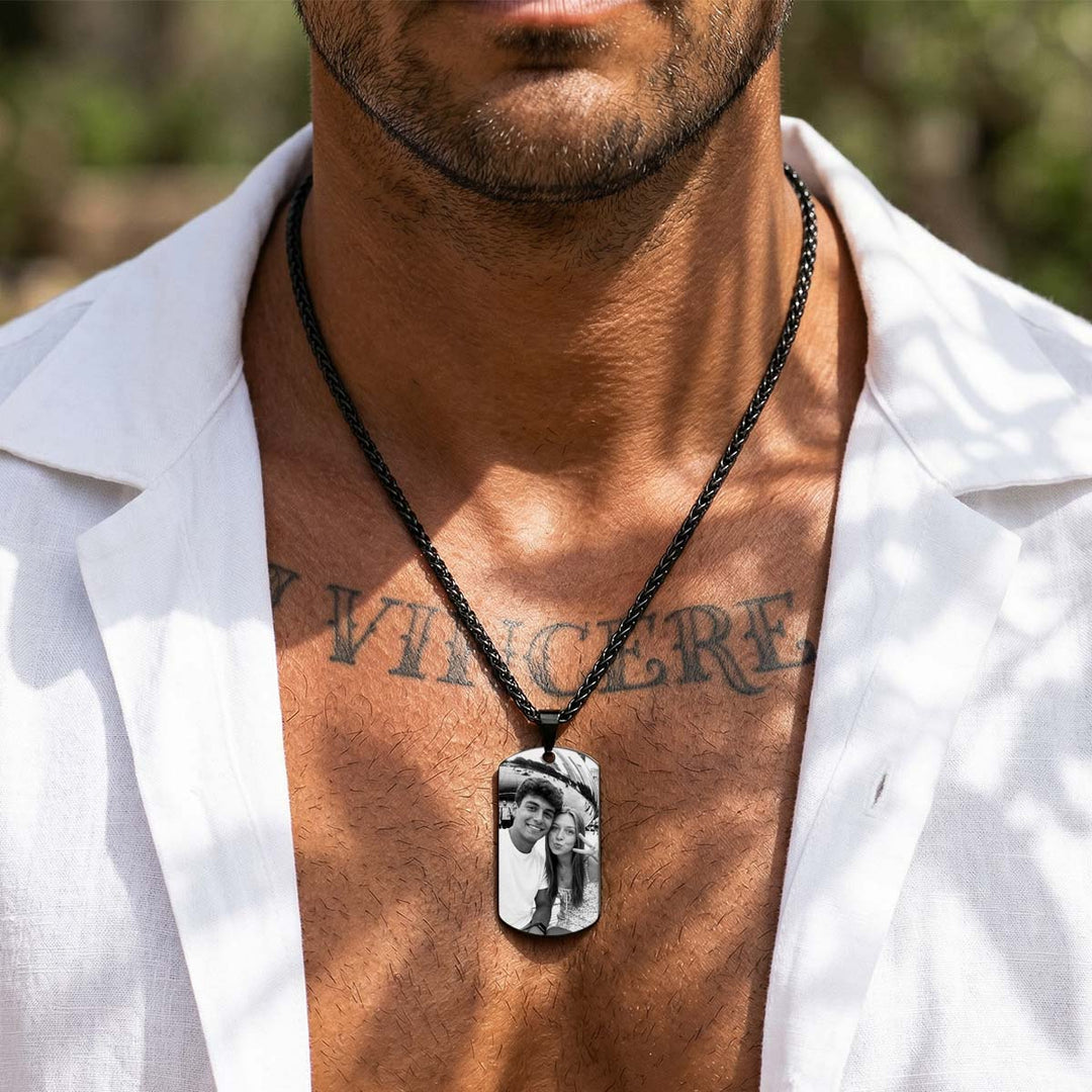 Custom Photo Dog Tag Black Memorial Necklace Gift for Men Women